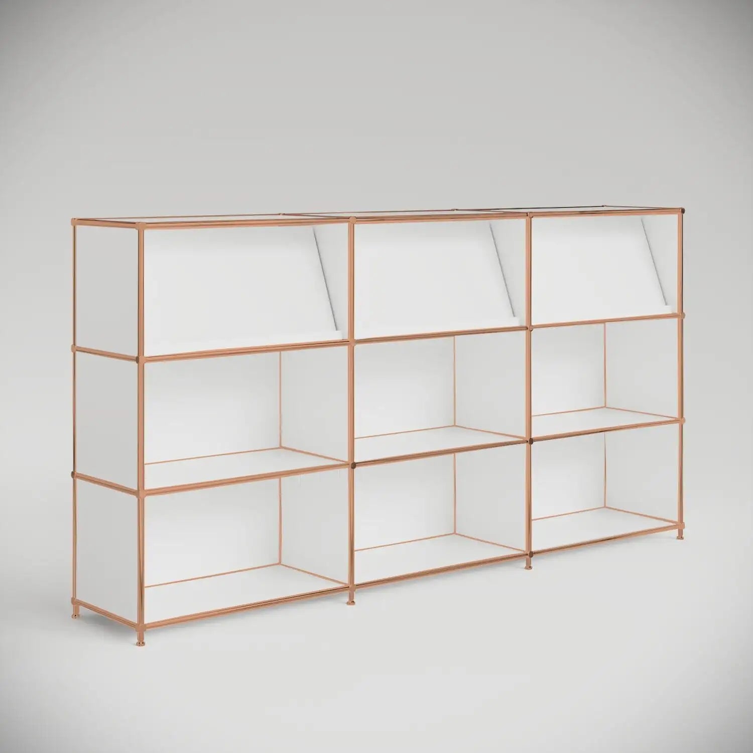 Reception desk in white with 3 brochure holders – rose gold finish