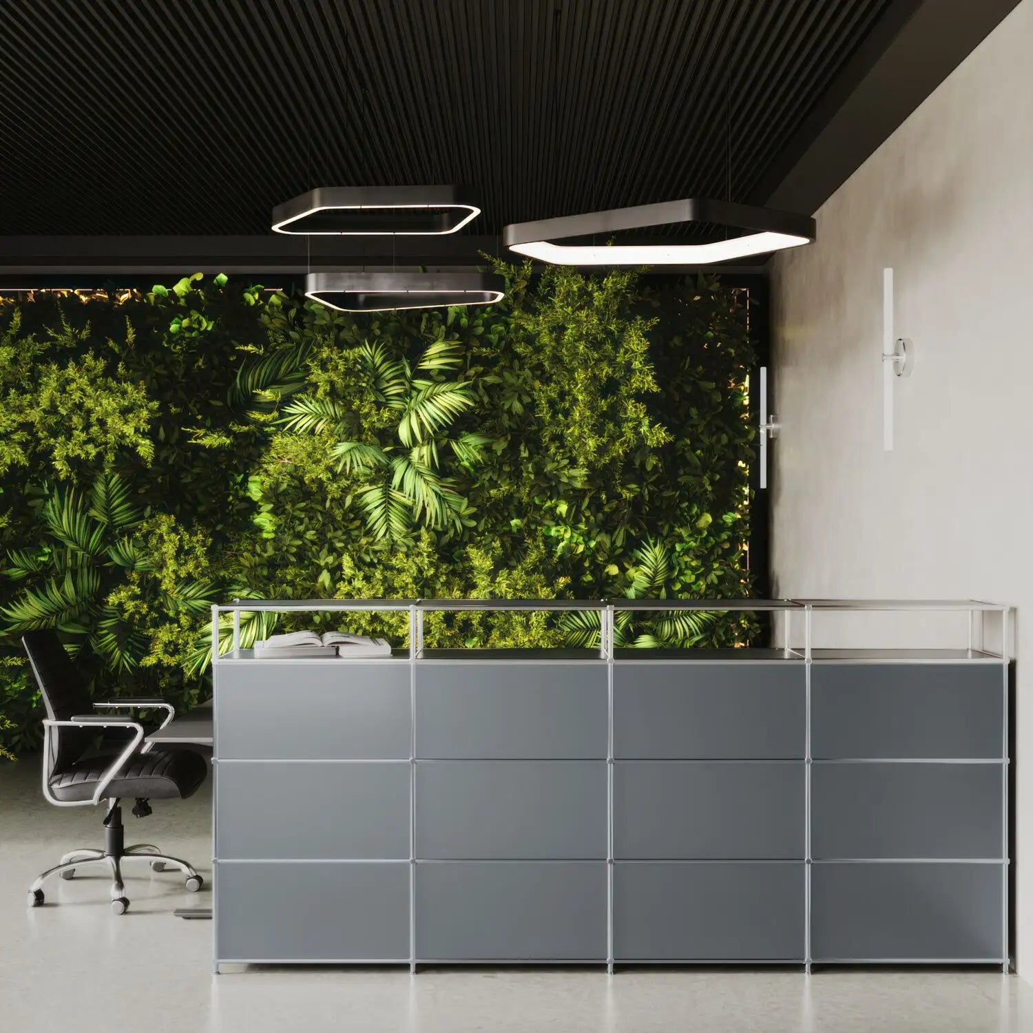 Grand comptoir d'accueil gris foncé