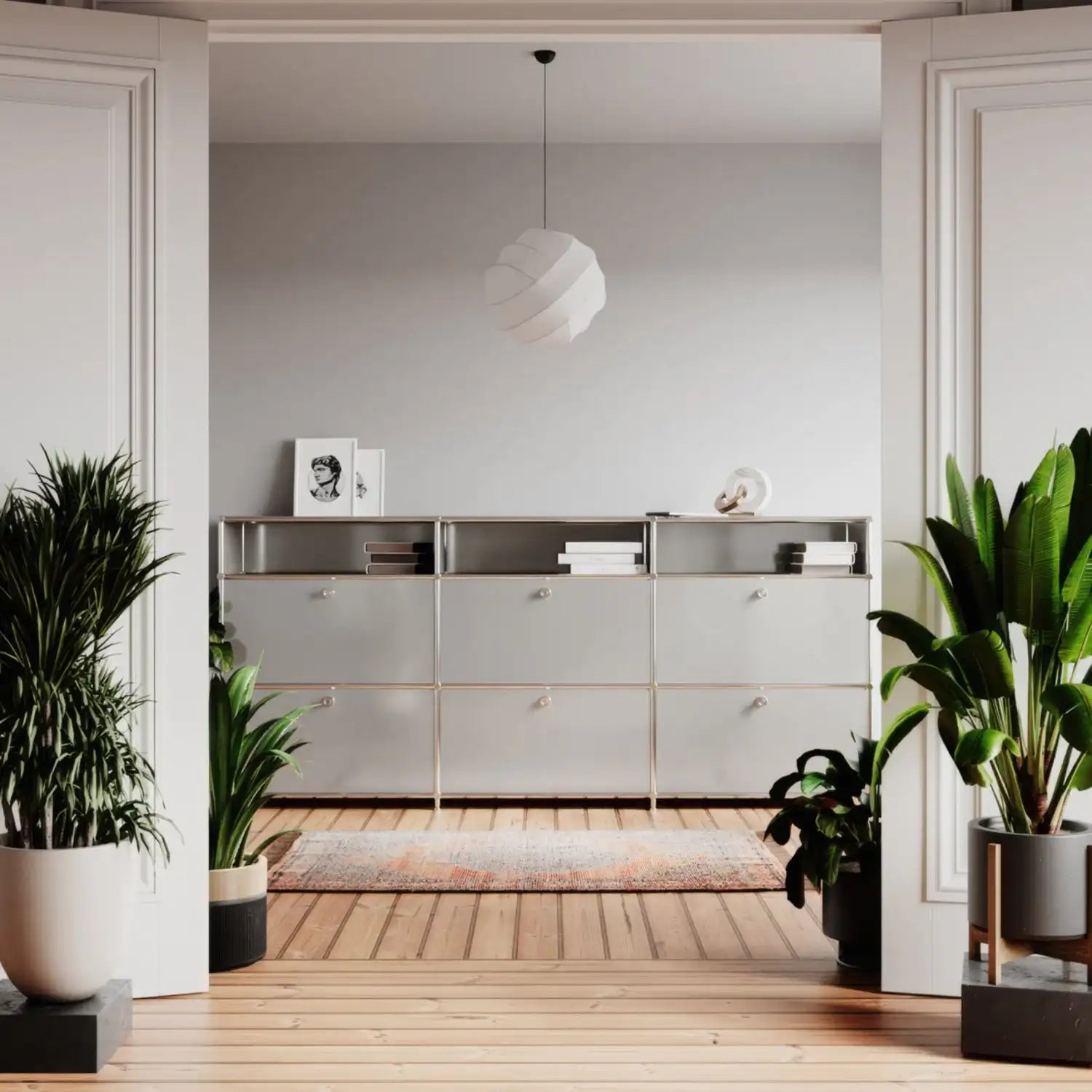 Commode gris clair à 6 tiroirs