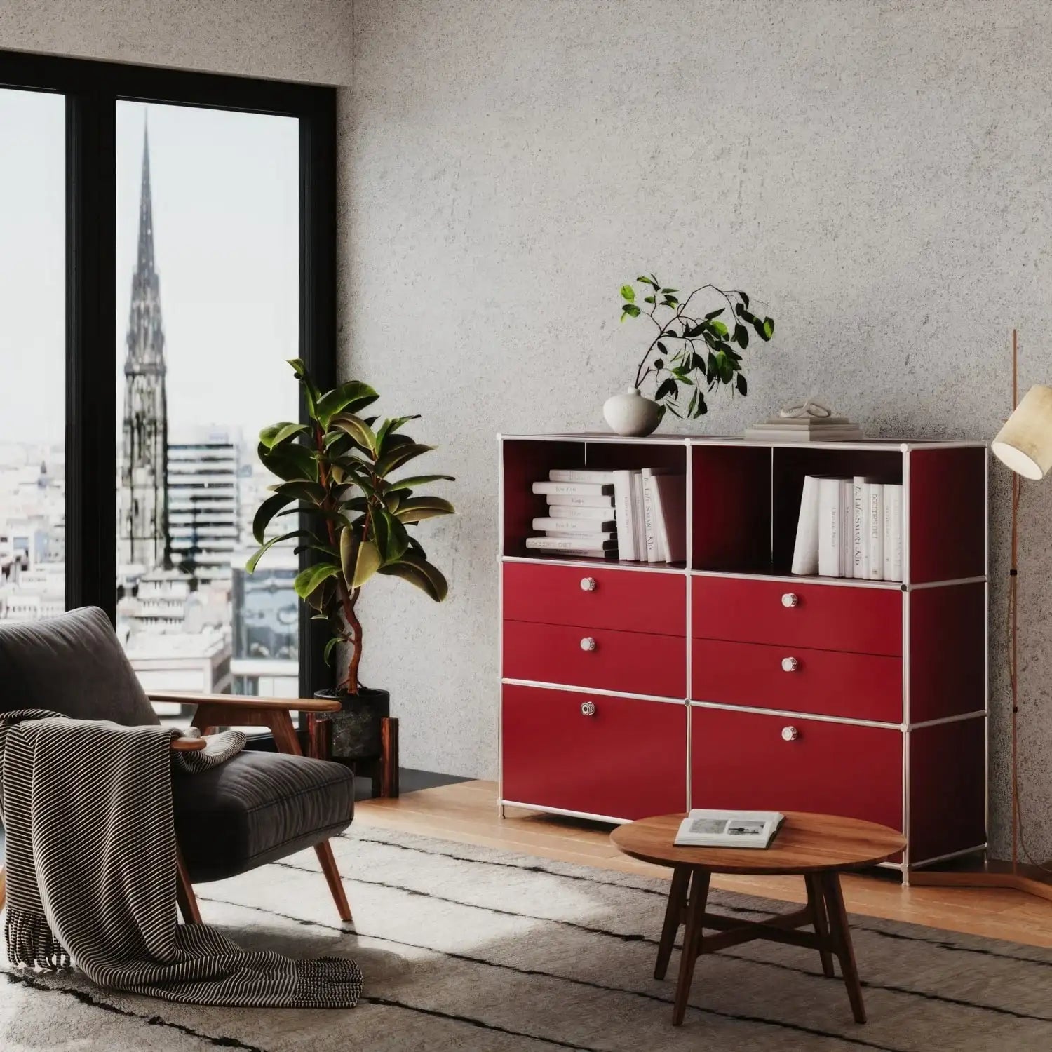 Commode rouge à 6 tiroirs