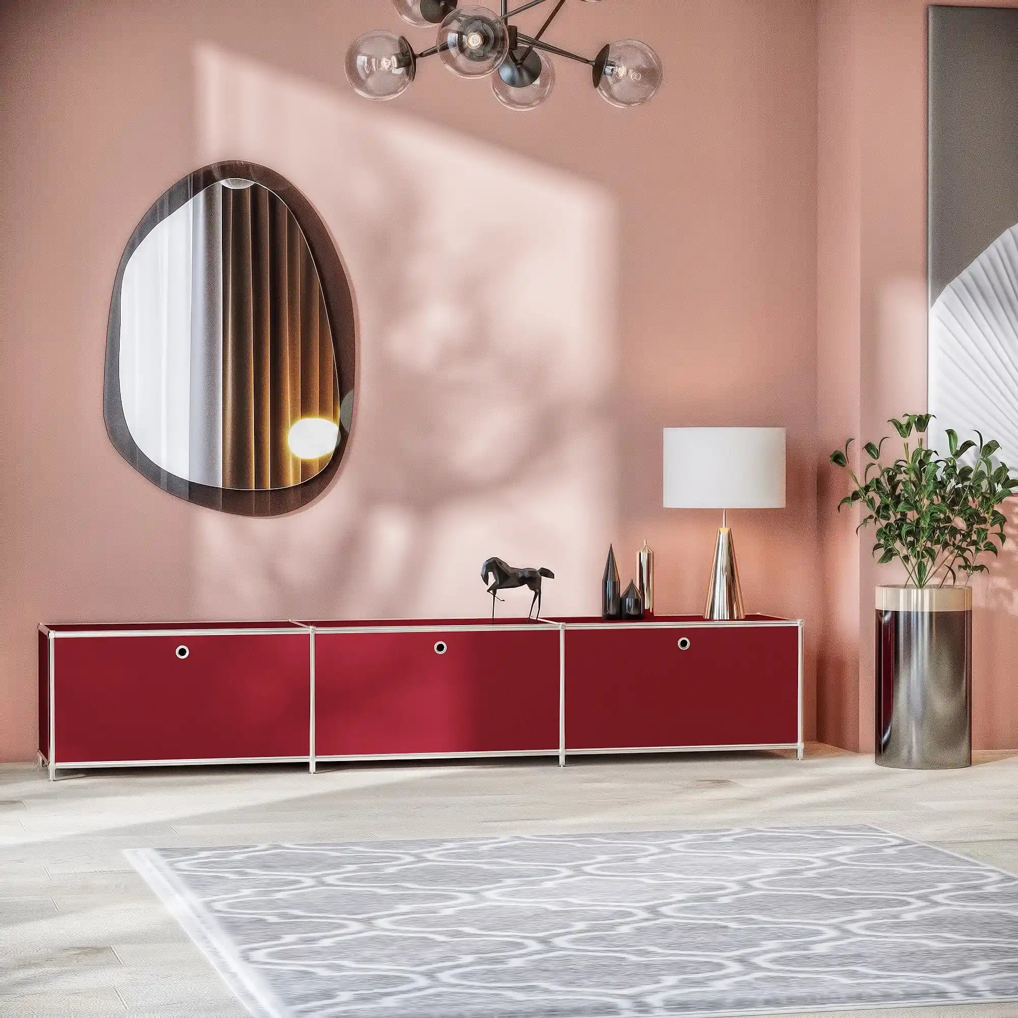 Lowboard in Rot mit 3 Klappen