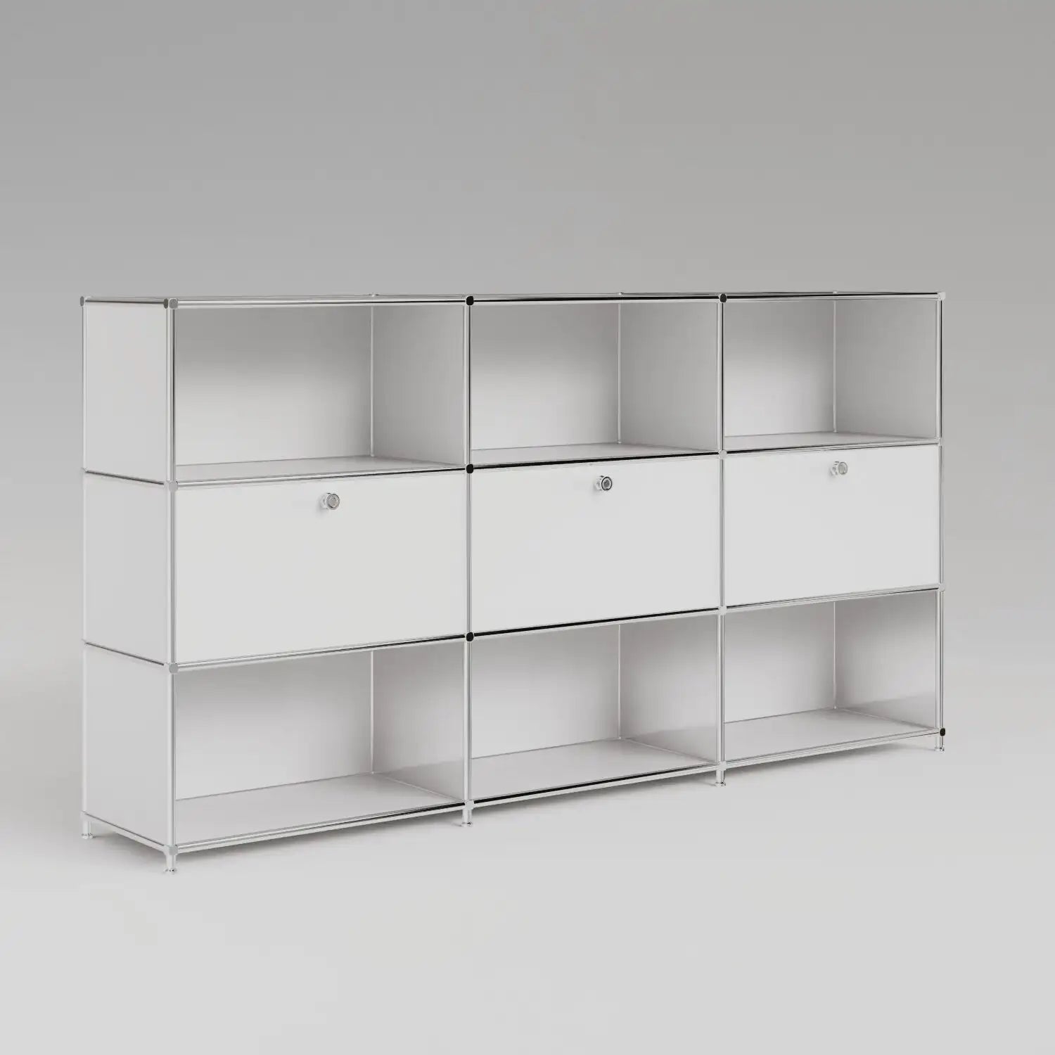 Regal in Weiss mit 3 Klappen