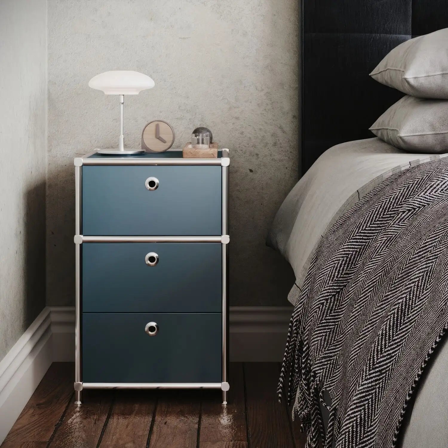 Boîte de rangement de bureau couleur pétrole avec 3 tiroirs