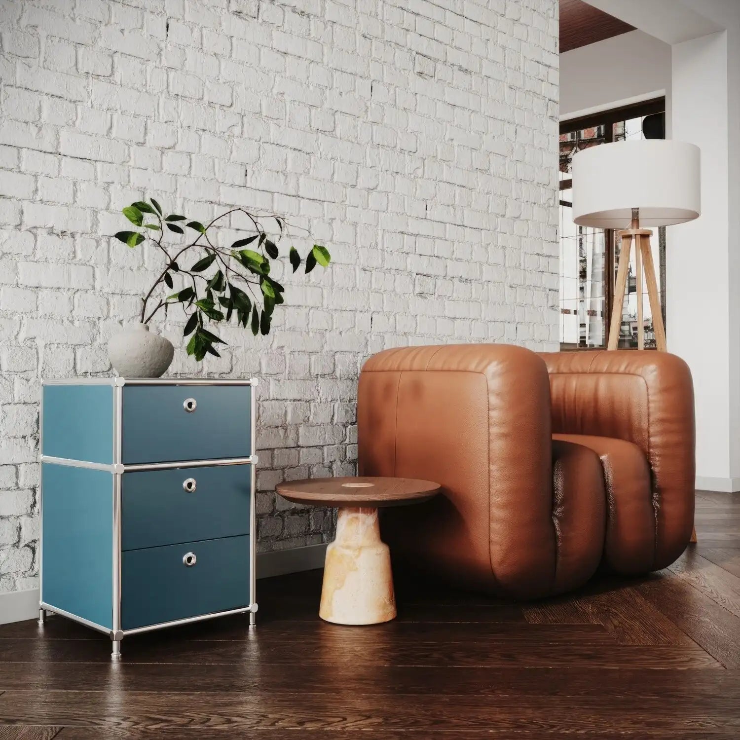 Boîte de rangement de bureau couleur pétrole avec 3 tiroirs