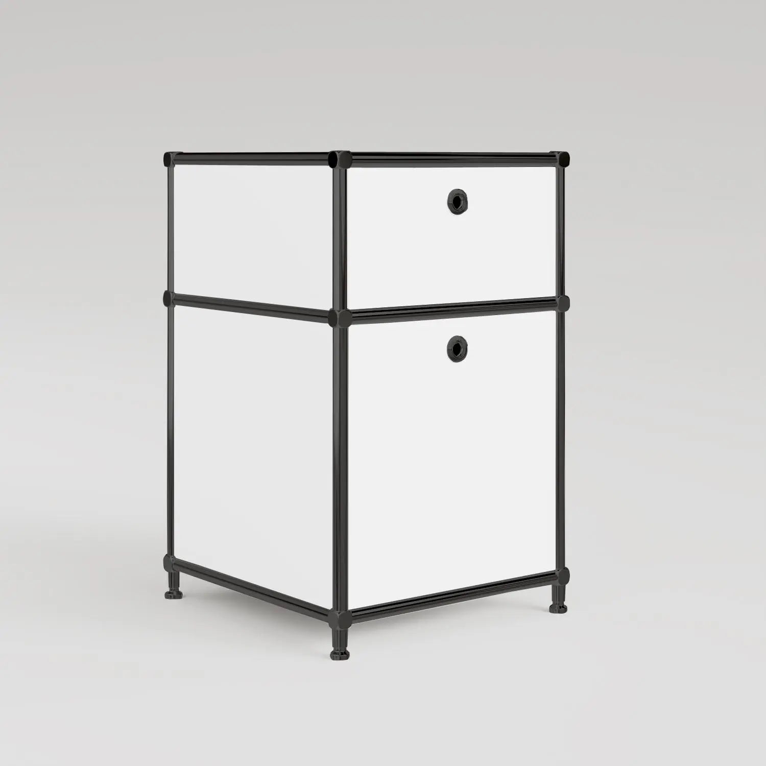 Desk container in white with 2 drawers – black chrome