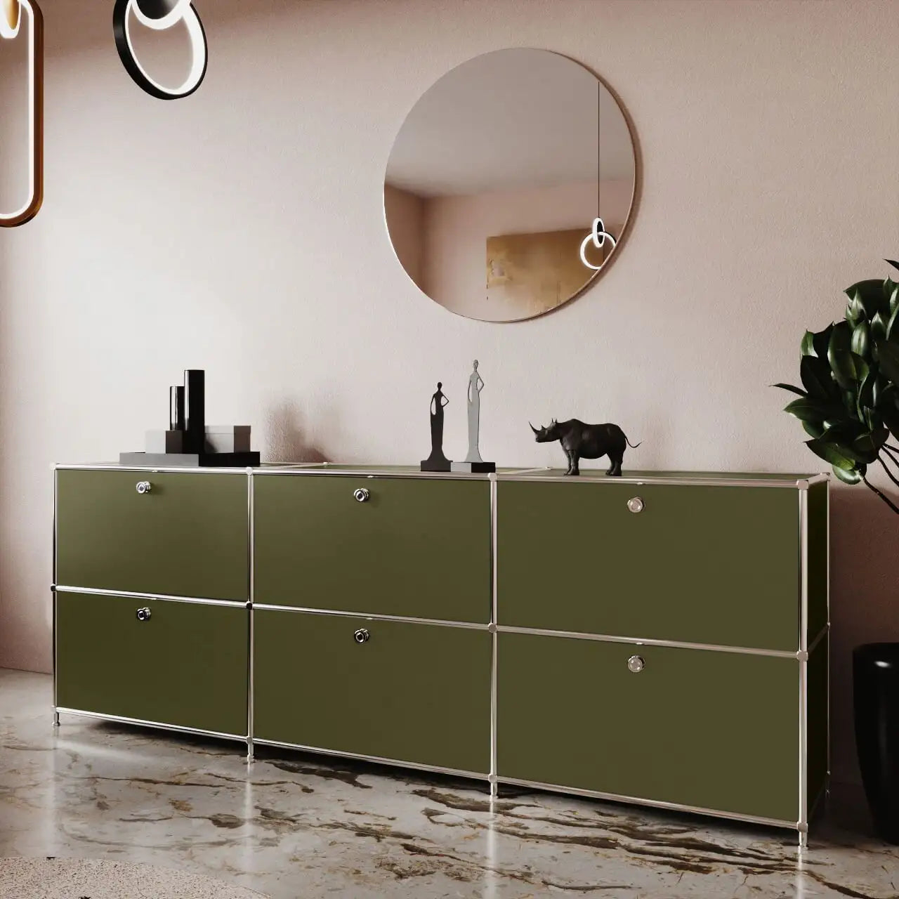 Buffet vert olive à 3 tiroirs/abattants