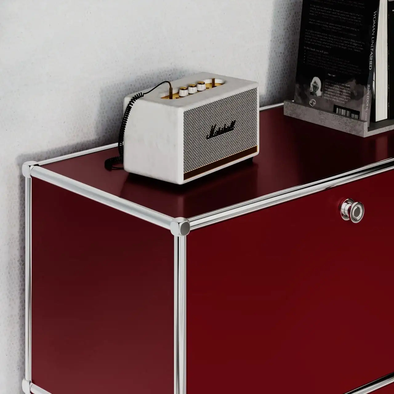 Red sideboard with 2 drawers/flaps