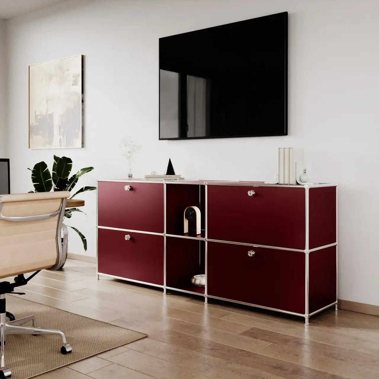 Red sideboard with 2 drawers/flaps