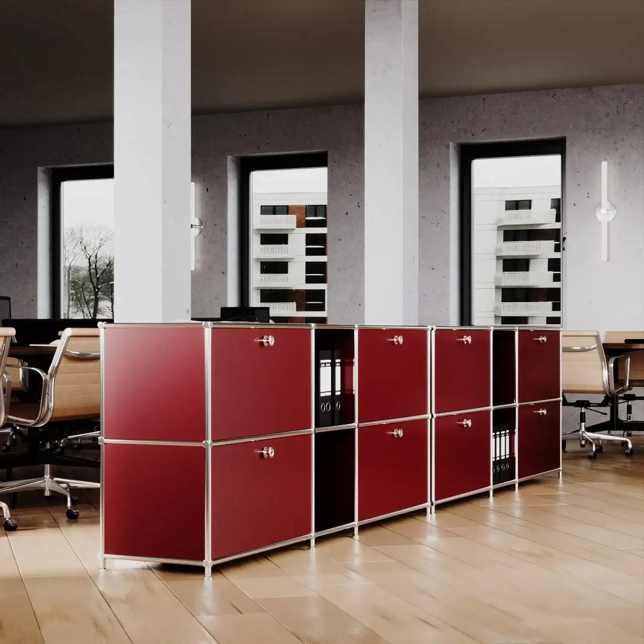 Red sideboard with 2 drawers/flaps