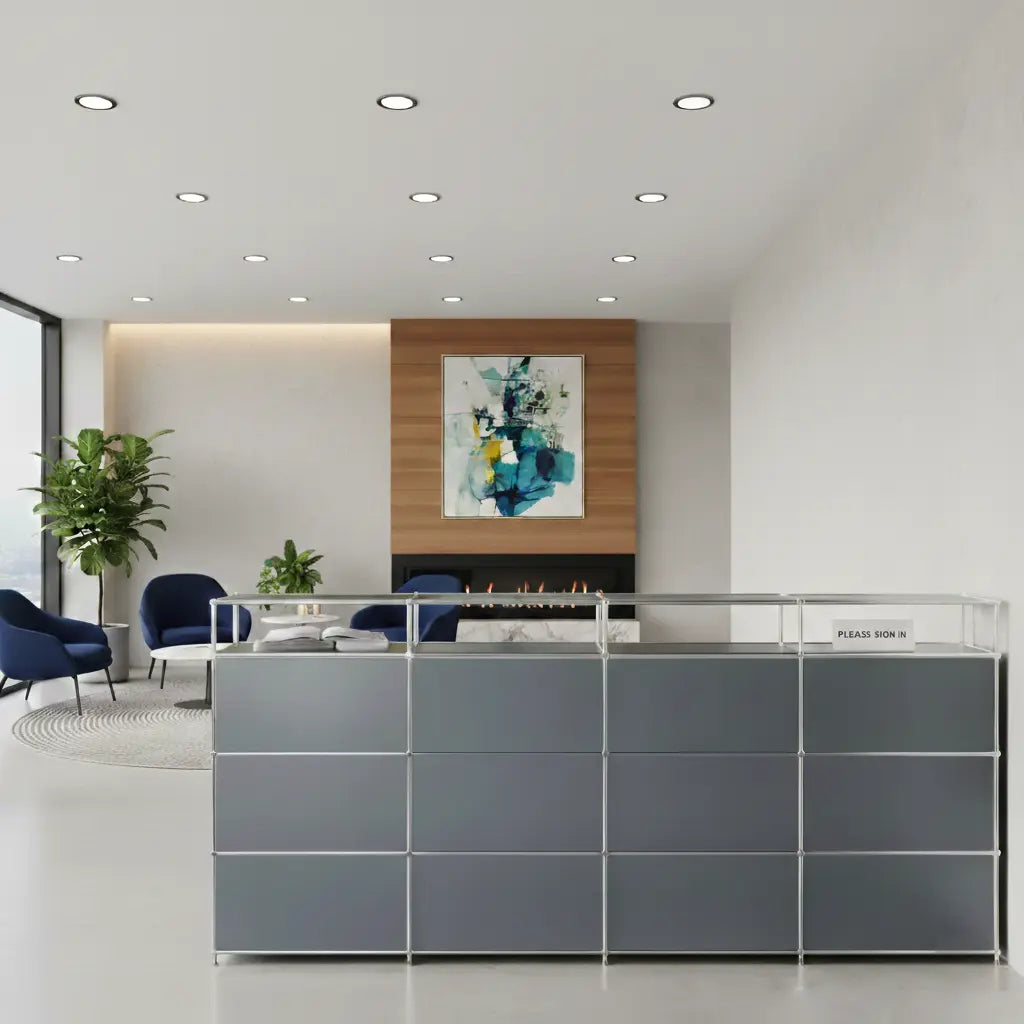 Grand comptoir d'accueil gris foncé