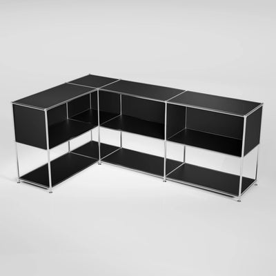 Ecksideboard schwarz mit offenen Fächern – modulares Sideboard