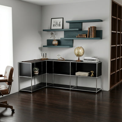 Ecksideboard schwarz mit offenen Fächern – modulares Sideboard