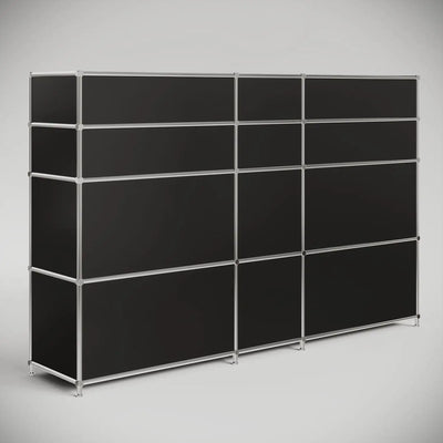 Reception desk in black with low and high compartments