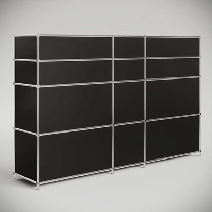 Empfangstheke in Schwarz mit niedrigen und hohen Fächern