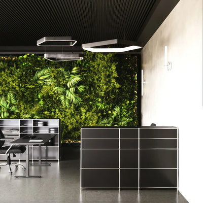 Reception desk in black with low and high compartments