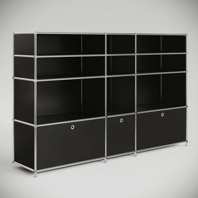Reception desk in black with low and high compartments