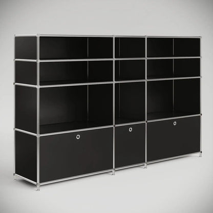 Empfangstheke in Schwarz mit niedrigen und hohen Fächern