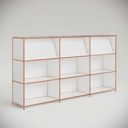 Reception desk in white with 3 brochure holders – rose gold finish