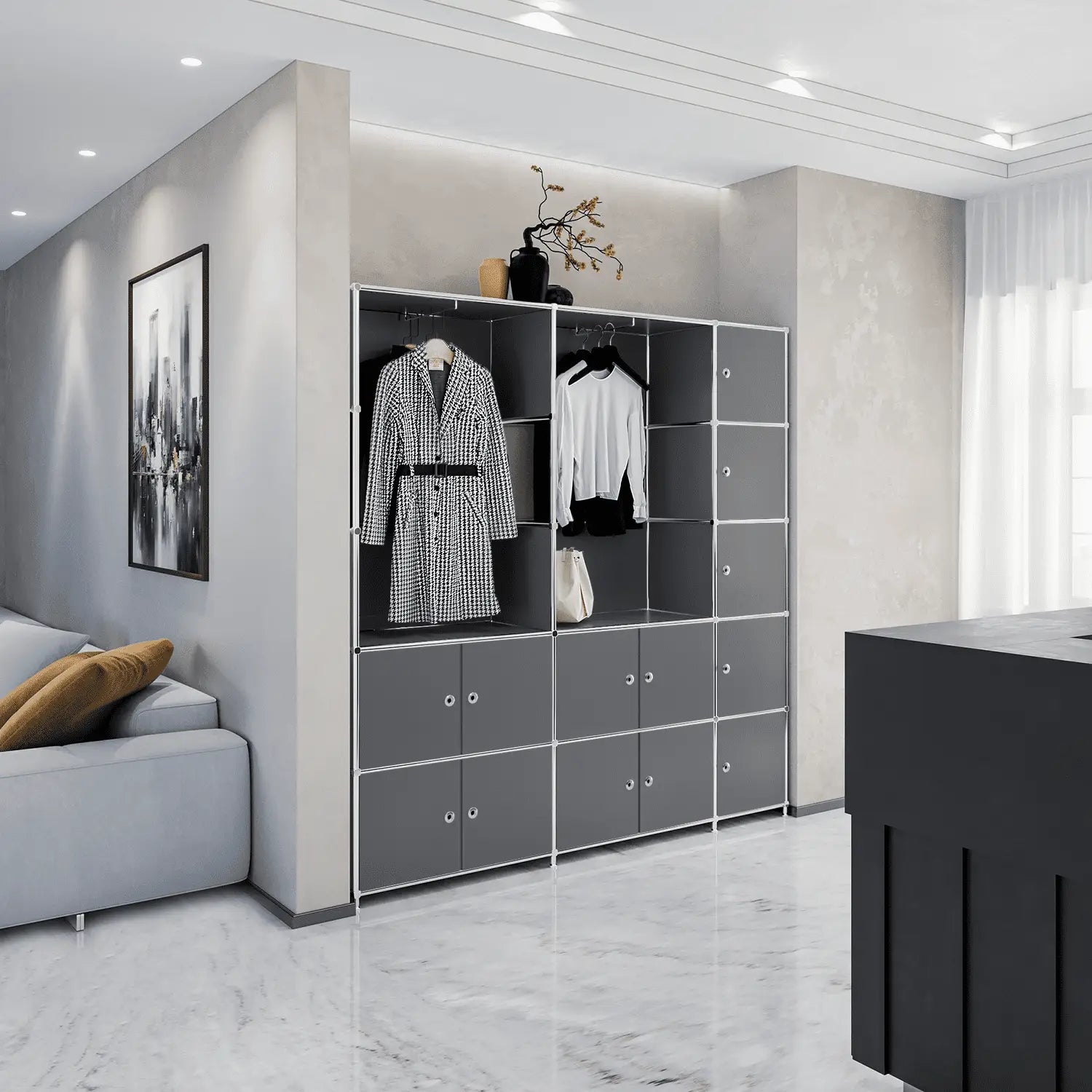 Wardrobe in elegant dark grey