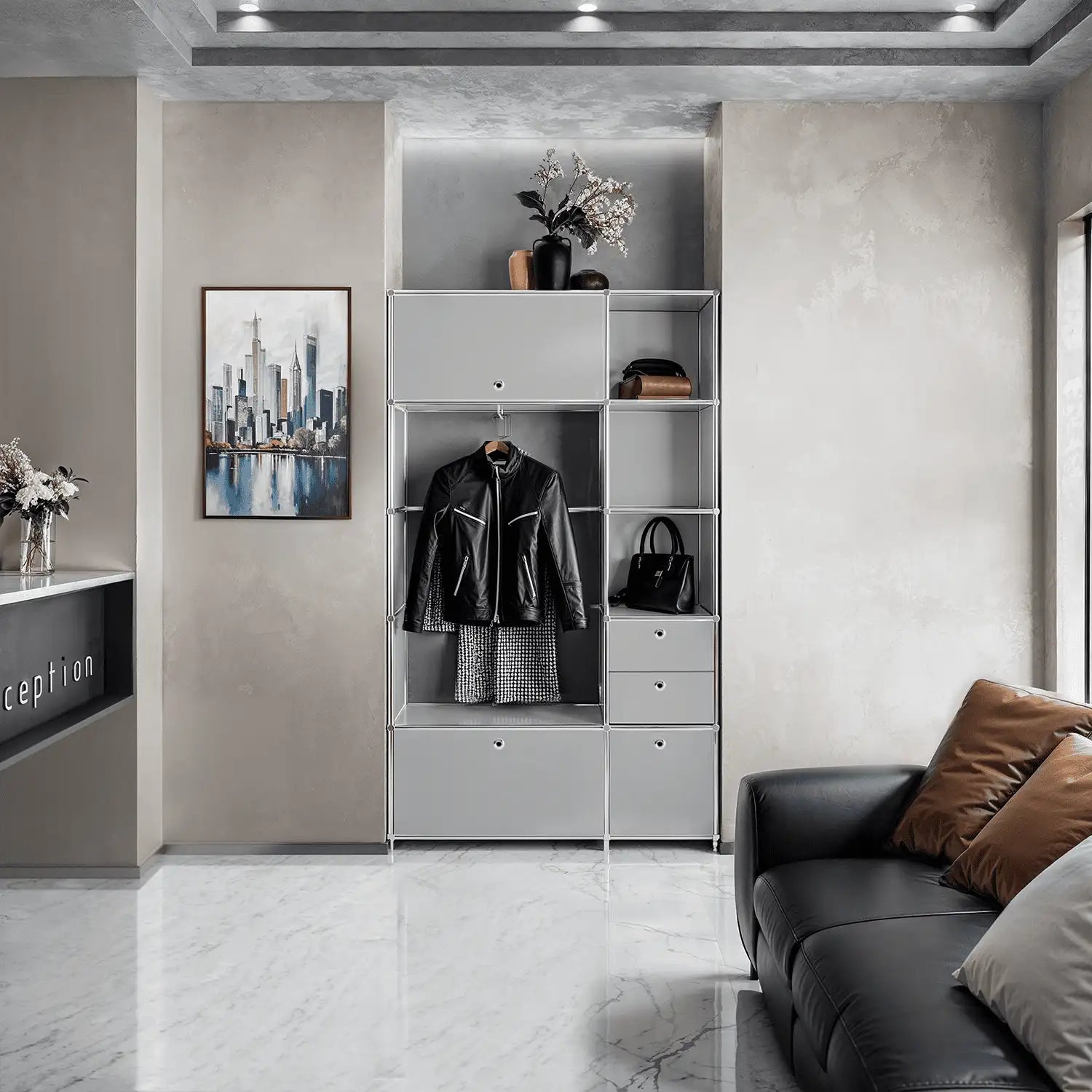 Wardrobe in elegant light grey