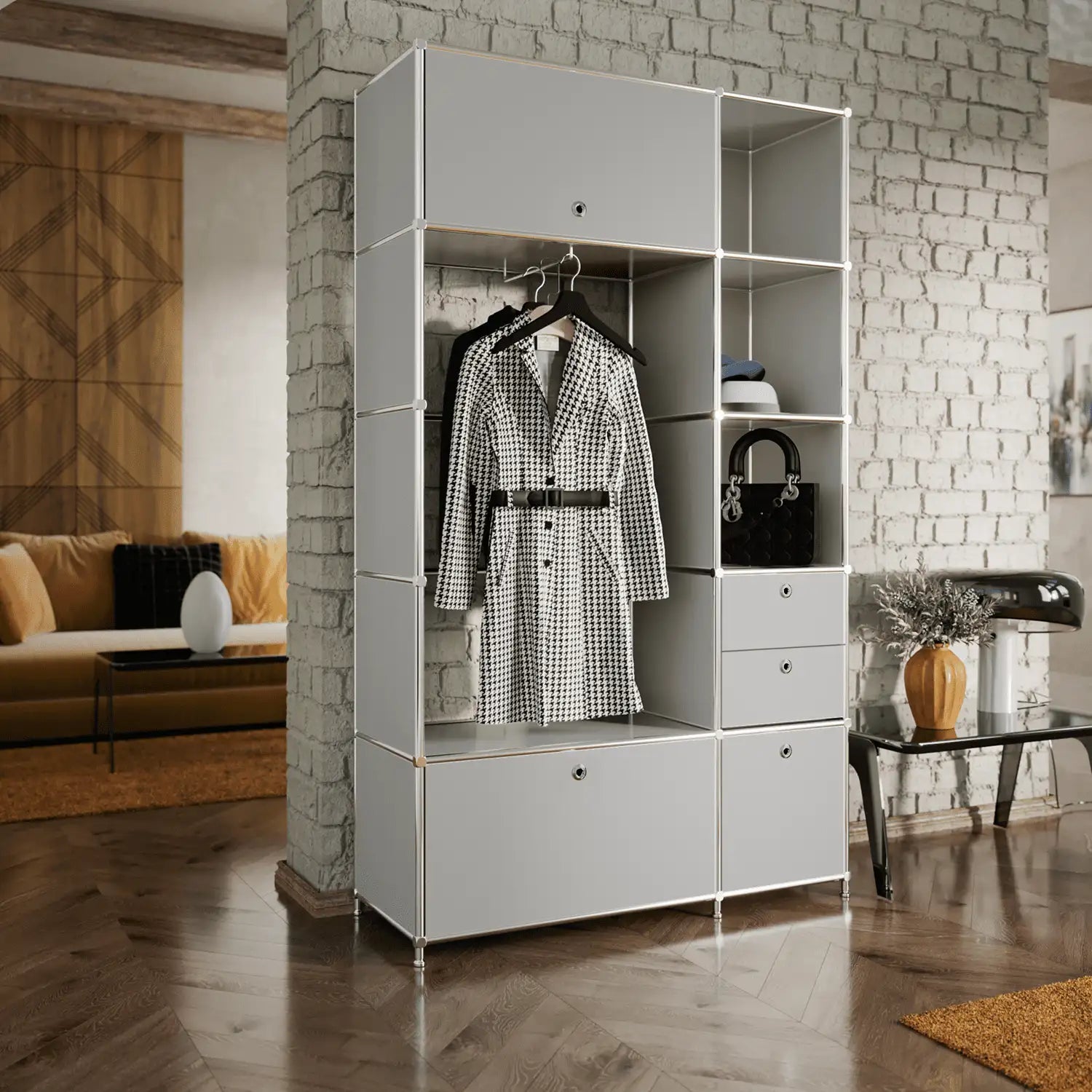 Wardrobe in elegant light grey