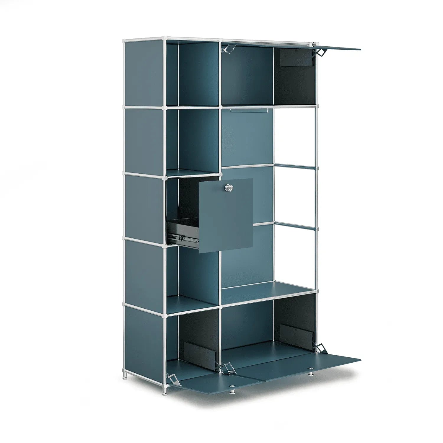 Wardrobe in trendy petrol blue