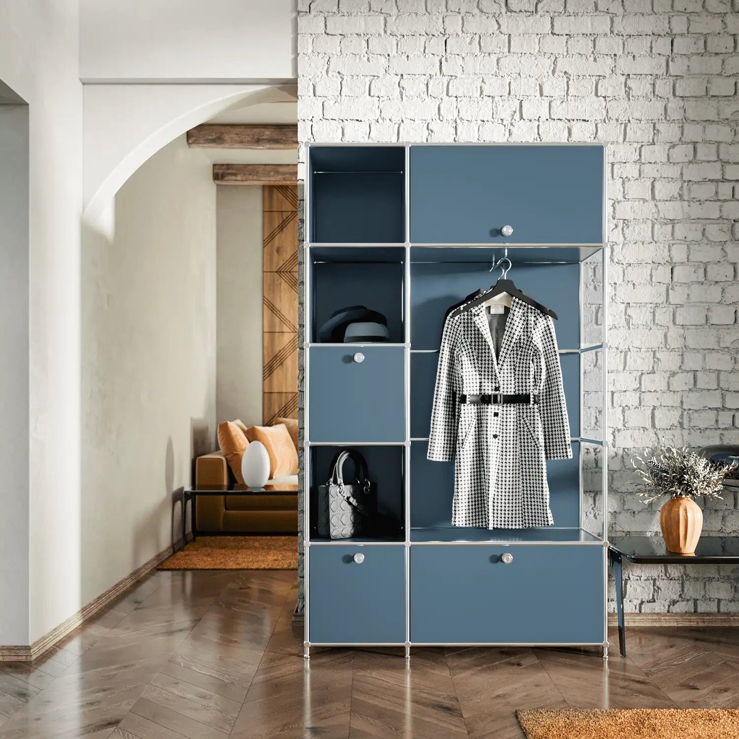 Wardrobe in trendy petrol blue