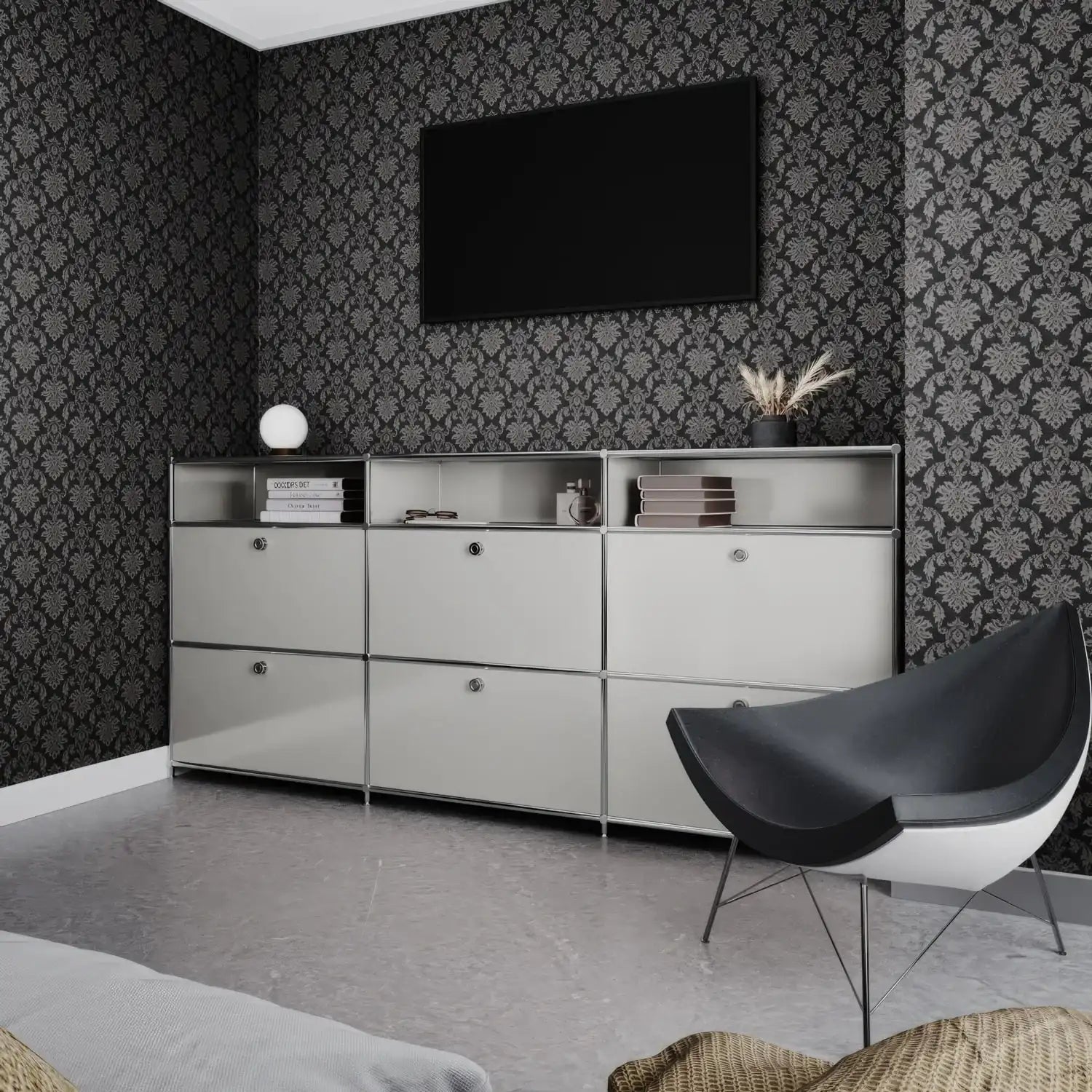 Commode gris clair à 6 tiroirs