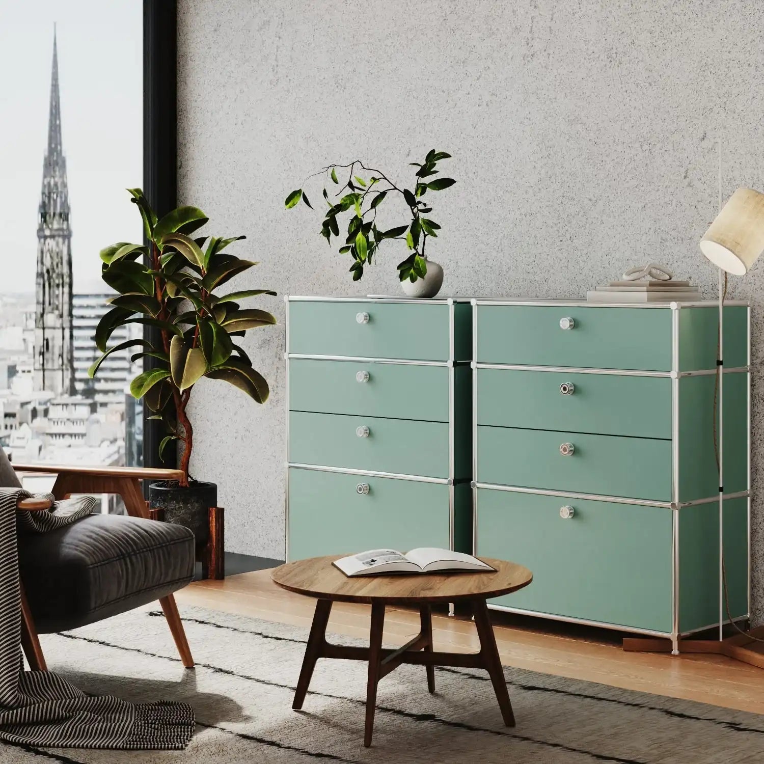 Commode vert menthe à 4 tiroirs