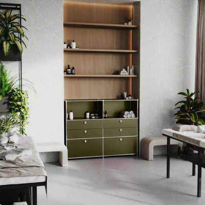 Chest of drawers in olive green with 6 drawers