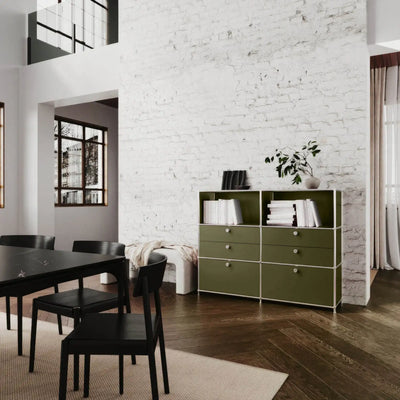 Chest of drawers in olive green with 6 drawers