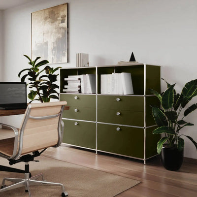 Chest of drawers in olive green with 6 drawers