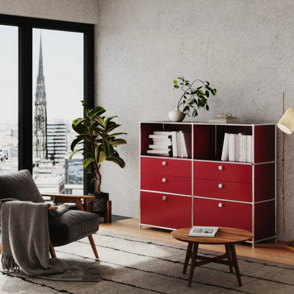 Commode rouge à 6 tiroirs