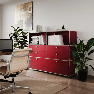 Red chest of drawers with 6 drawers