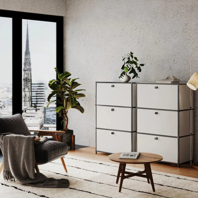 Commode blanche à 3 tiroirs – Chrome noir