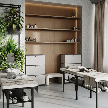 Commode blanche à 3 tiroirs – Chrome noir