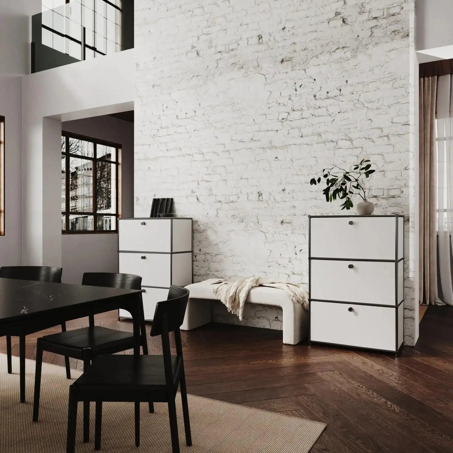 Kommode in Weiss mit 3 Schubladen – Schwarzem Chrom