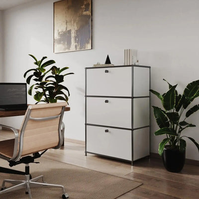 Commode blanche à 3 tiroirs – Chrome noir