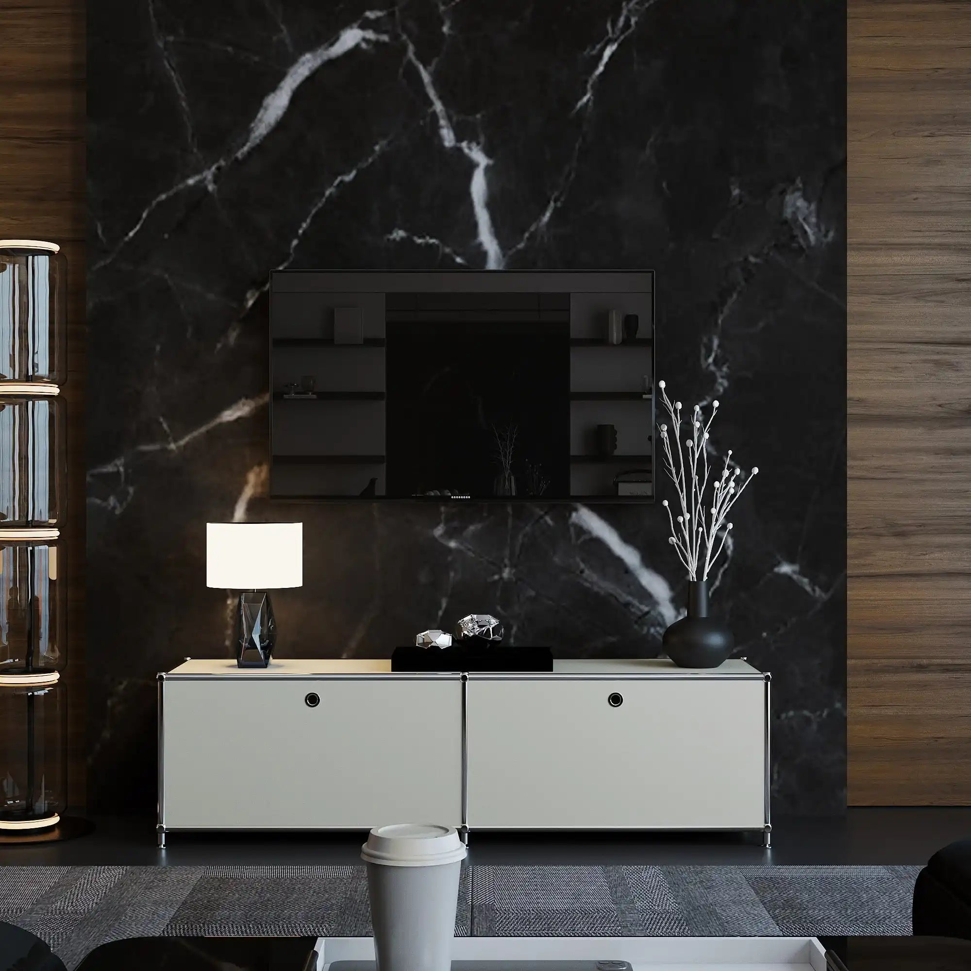 Lowboard in Hellgrau mit 2 Klappen