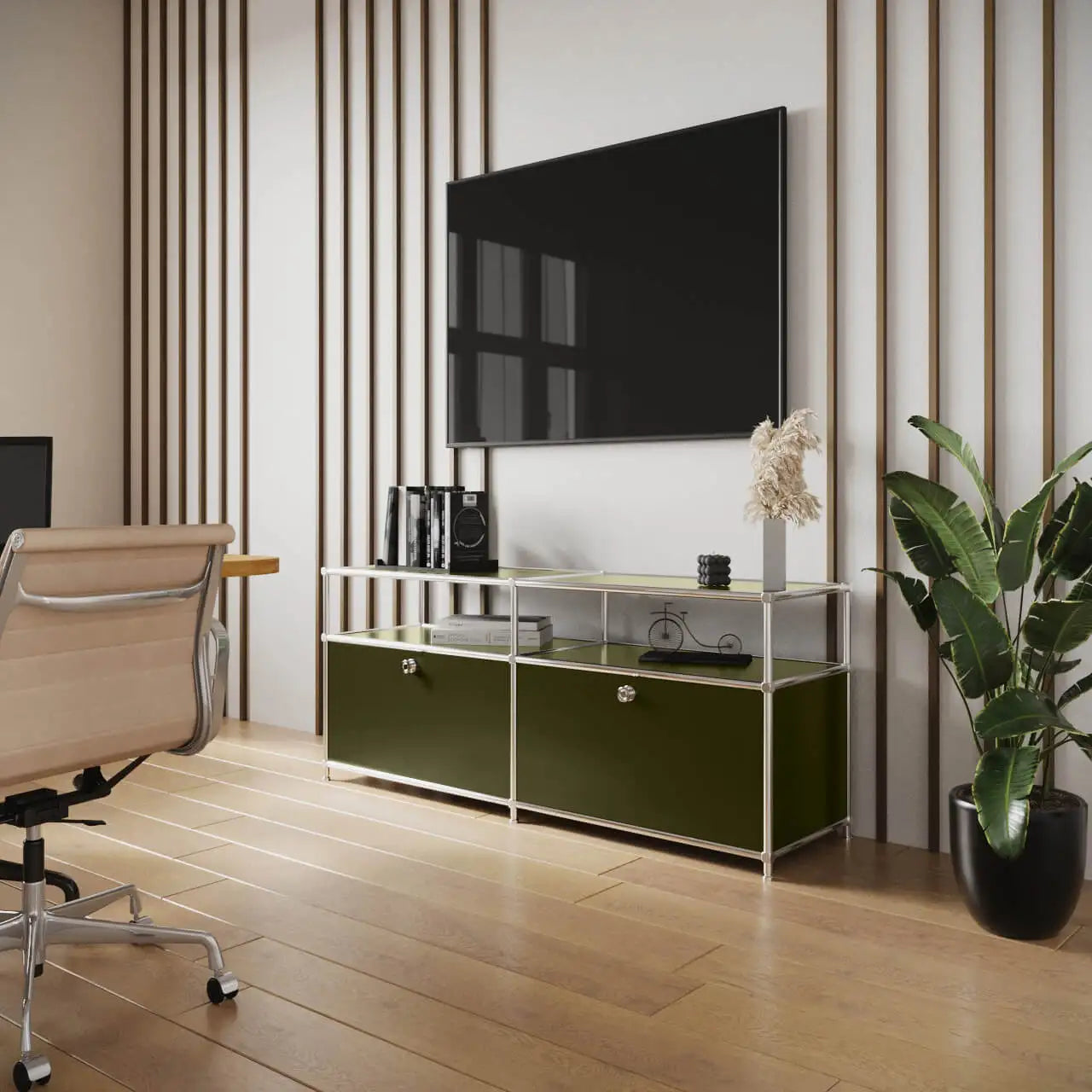 Lowboard in Olivgrün mit 2 Klappen