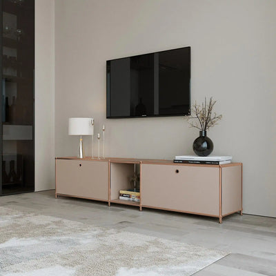 Meuble bas taupe à 2 portes – finition or rose