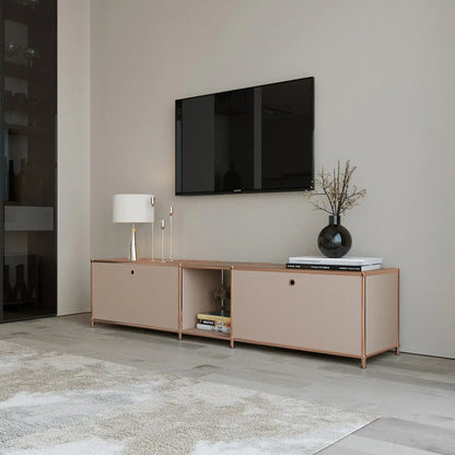 Lowboard in Taupe mit 2 Klappen – Roségold-Finish