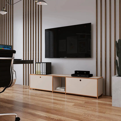 Lowboard in Taupe mit 2 Klappen – Roségold-Finish