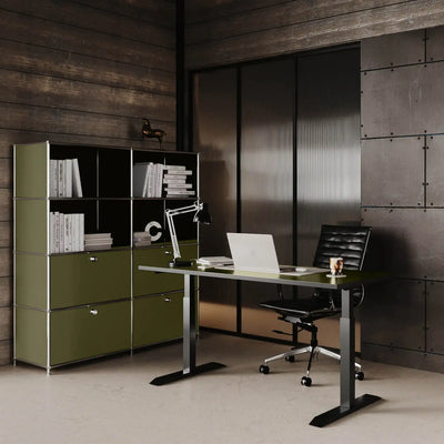 Shelf in olive green with 2 drawers / flaps