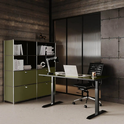 Regal in Olivgrün mit 2 Schublden / Klappen