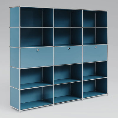 Shelf in petrol blue with 3 doors