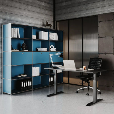 Shelf in petrol blue with 3 doors