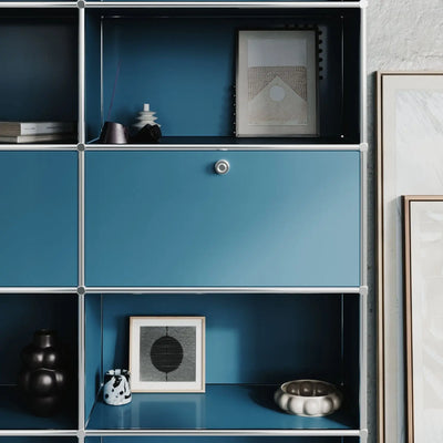 Shelf in petrol blue with 3 doors