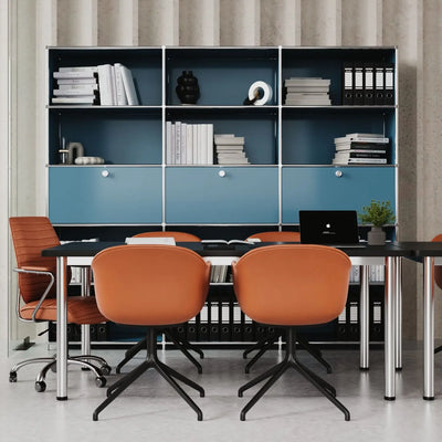 Shelf in petrol blue with 3 doors
