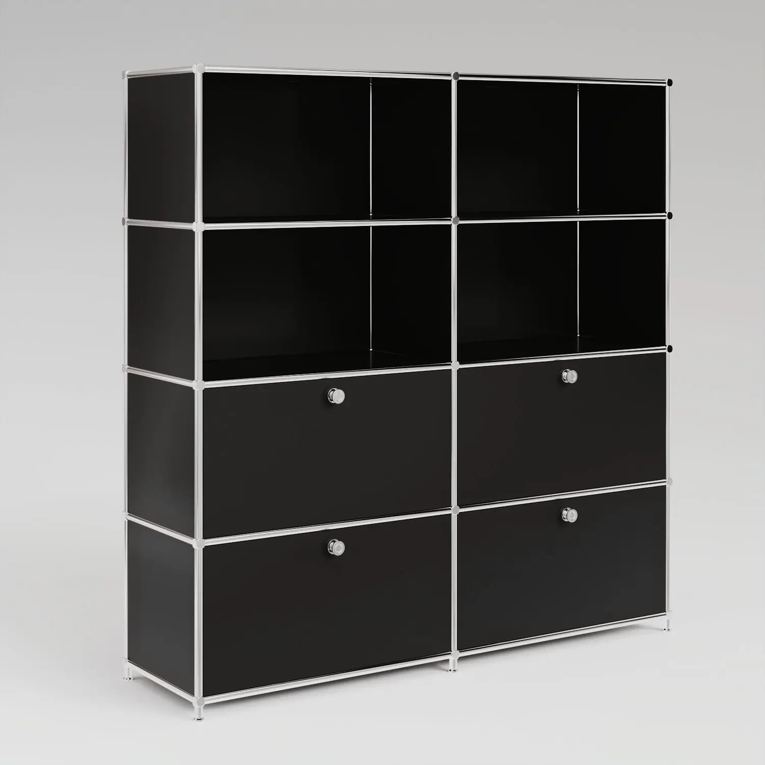 Regal in Schwarz mit 2 Schublden / Klappen